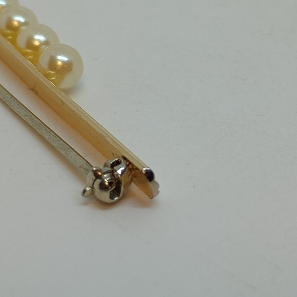 * vintage Krementz faux pearl gold tone bar pin brooch - Picture 5 of 8